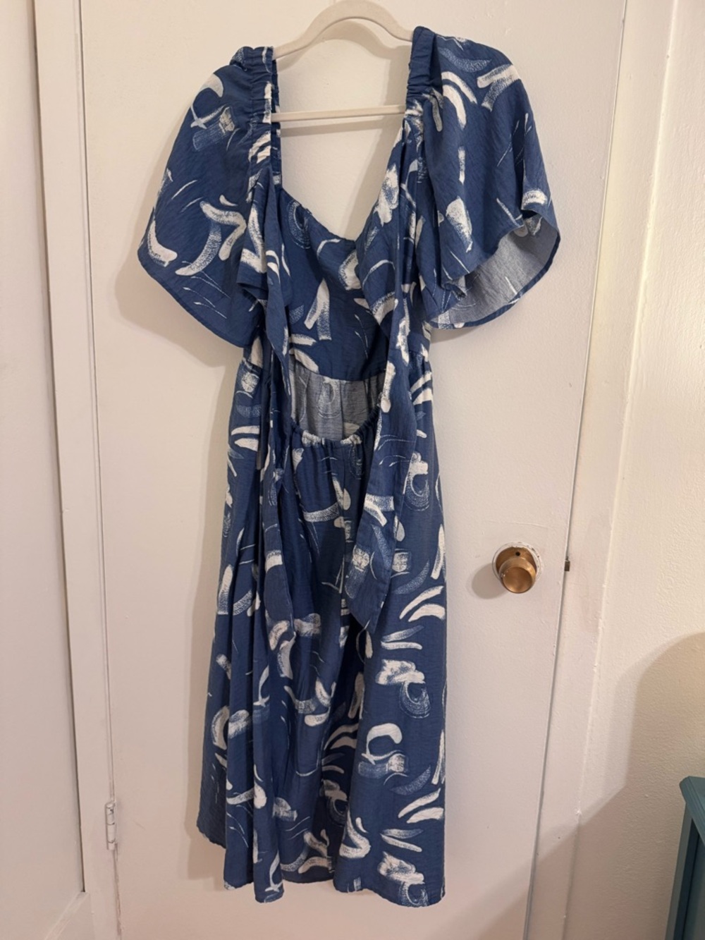 Blue Abstract Print Tie-Back Midi Dress - Picture 4 of 10